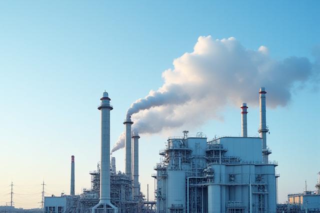 Industrial facility with clean emissions, representing carbon footprint reduction