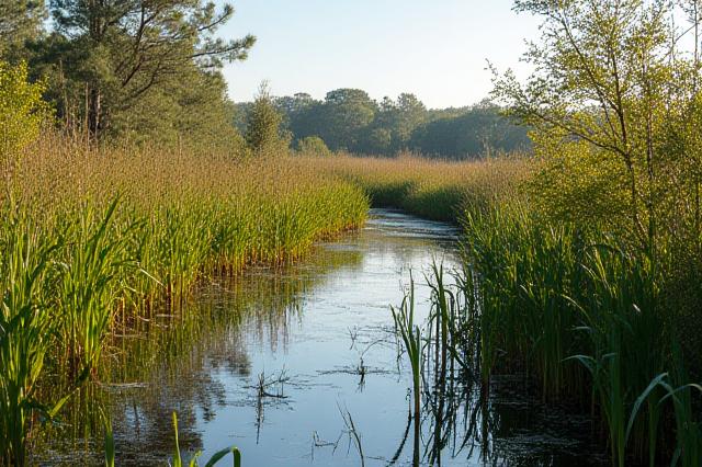 Thriving natural ecosystem with diverse flora and fauna, illustrating ecological restoration