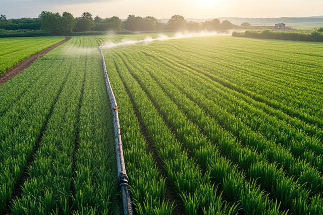 Agricultural fields using smart irrigation, representing water conservation